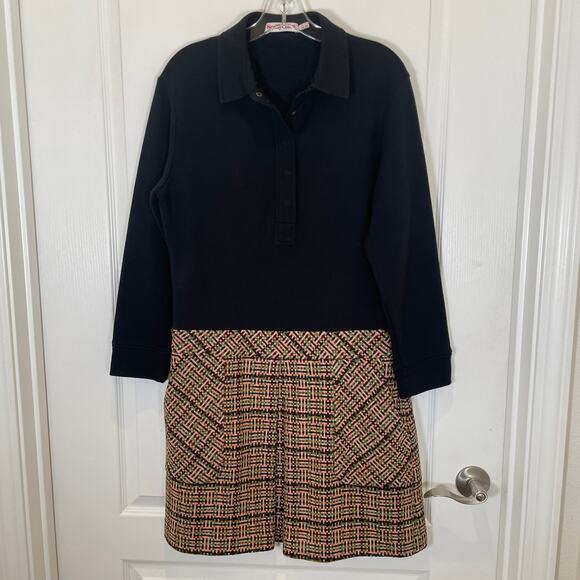 See by Chloe Tweed Shirt Dress Twofer Black Pink Green Wool Preppy w/ Pockets 10 - Picture 2 of 7